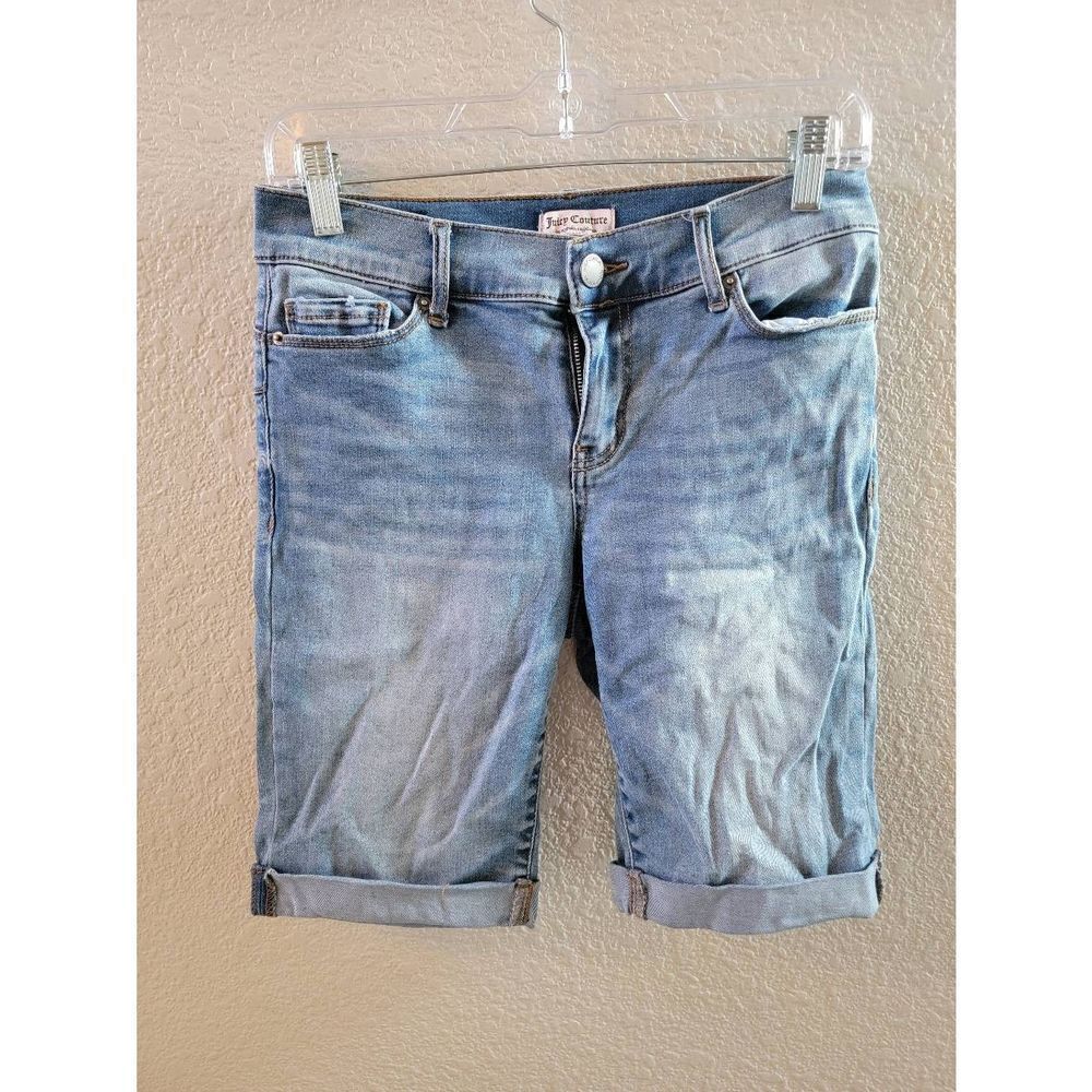 Juicy Couture Women's Denim Folded Hem Long Shorts In Blue Size 4